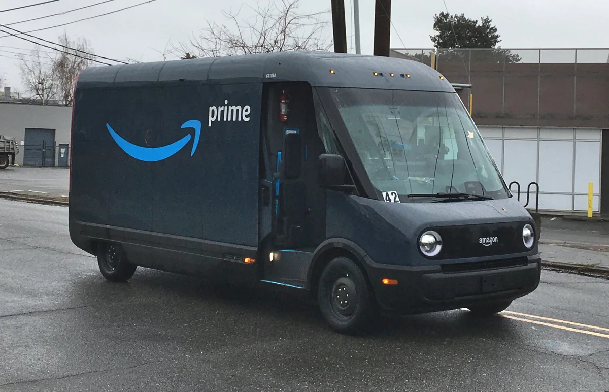 Amazon-branded Rivian delivery van